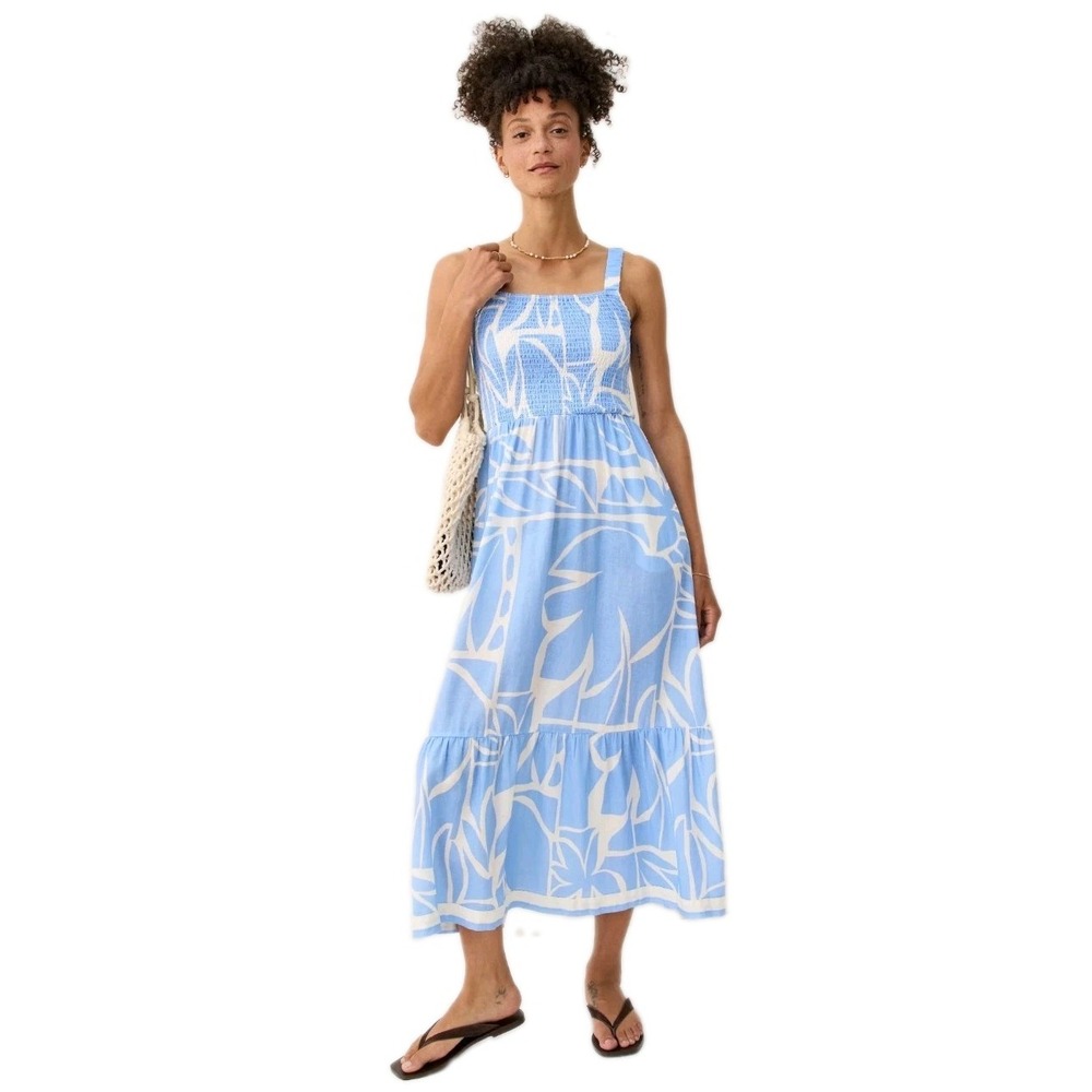 Marine Layer Wms Selene Azul Mosaic Blue Tencel/Linen Maxi Dress Sz L NEW! $158